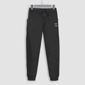 Men's casual black joggers with drawstring elastic waist and side logo branding