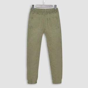 Men's olive green jogger pants with elastic drawstring waist and cuffed ankles