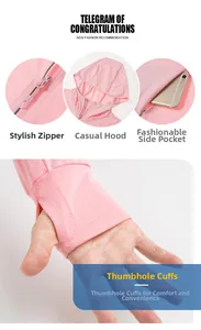 Pink hooded sun protection jacket detail showing breathable mesh fabric and thumbhole cuffs