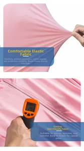 Detail of pink sun protection jacket showing high elasticity and ice cooling fabric texture