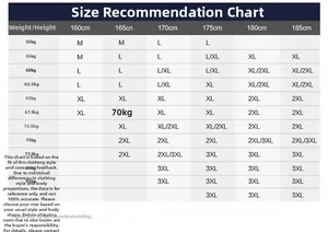 Size chart for men's short sleeve shirt showing height and weight recommendations