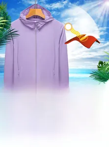 Detail showing breathable purple UPF 50+ fabric with quick-dry and UV-blocking tech