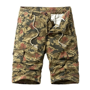Men's Cargo Shorts Cotton Camouflage Print Loose Fit Multi Pockets With Belt Summer Casual Outdoor Tactical Military Style