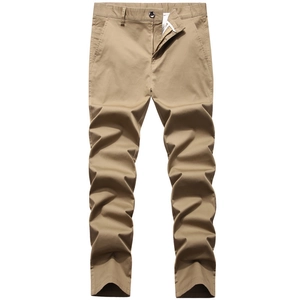 Classic men's khaki straight-leg chino pants with a comfortable high waist cotton design