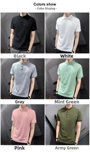Grid view showing six available colors of the men's slim fit cotton polo shirt