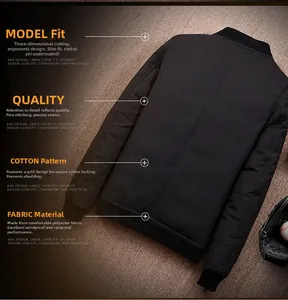 Flat lay of men's black quilted windproof jacket back with baseball glove decor