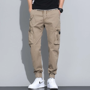 Men Cargo Jogger Pants Cotton Blend Multi Pocket Drawstring Elastic Waist Casual Sweatpants For Outdoor Streetwear Fashion Men