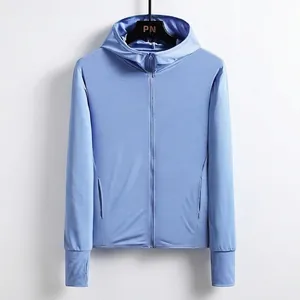 Women Sun Protection Jacket Lightweight Breathable Ice Satin UV Protection Hooded Cardigan Outdoor Activewear With Thumb Holes