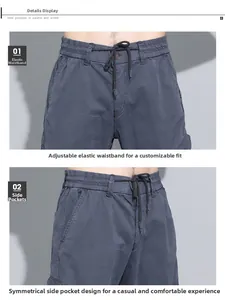 Detail view of adjustable drawstring waist and deep side pockets on men's cargo pants