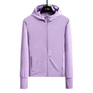 Breathable light purple UV protection sun jacket with hood and thumb holes for adults