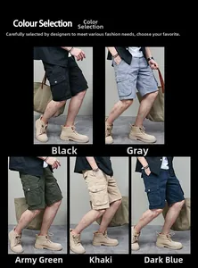 Short cargo en coton pour hommes en noir, gris, vert armée, kaki et bleu foncé au choix