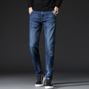 Men Slim Fit Denim Jeans Stretch Washed Blue Black Pants Casual Daily Fashion Distressed Whiskers Tapered Trousers For Youth