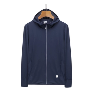 Men's navy blue UPF 50+ sun protection hoodie with honeycomb breathable fabric