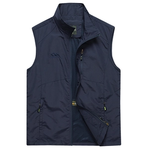 Men Outdoor Casual Vest Lightweight Windproof Multi Pocket Fishing Gilet Mesh Lining Stand Collar Sleeveless Jacket For Photography