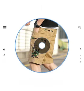 Detail of khaki cargo shorts showing camo print pocket and durable stitching work