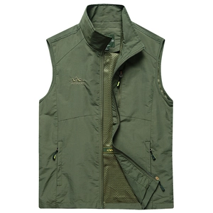 Men's dark army green outdoor fishing vest with multi-pockets and breathable mesh lining