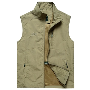 Outdoor leisure fishing vest for men with breathable mesh lining and stand collar