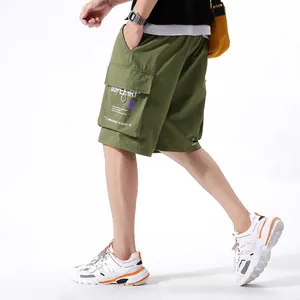 Men's army green cargo shorts with utility pockets and urban casual styling