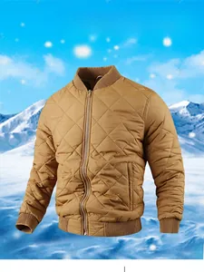 Close-up of diamond quilted texture and ribbed cuffs on men's winter jacket