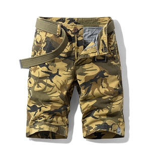 Men Cotton Camouflage Cargo Shorts Japanese Outdoor Casual Straight Leg Multi Pocket Shorts With Canvas Belt Summer Bottoms