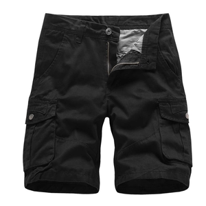 Short cargo noir pour homme en sergé de coton avec plusieurs poches tactiques