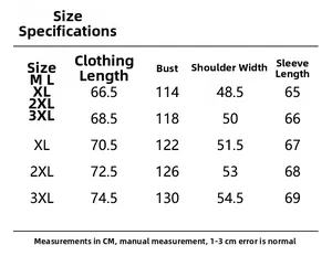 Size chart for winter men's padded jacket showing measurements from M to 3XL in CM