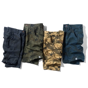 Mens camo cargo shorts in four colors made of durable cotton with functional pockets