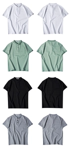 Front and back views of short sleeve polo shirts in white, green, black and grey colors