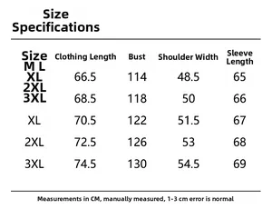 Guide des tailles détaillé pour veste d'hiver homme avec mesures de M à 3XL en centimètres