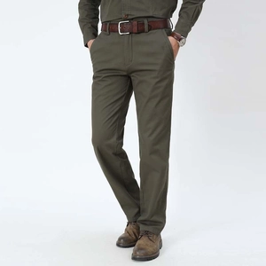 Men's Casual Pants Fleece Lined Business Straight Leg Cotton Blend Trousers Outdoor Solid Color Elastic Waist Daily Pants