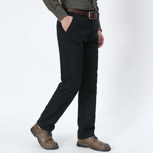 Men's black slim fit straight casual trousers with belt and business casual style