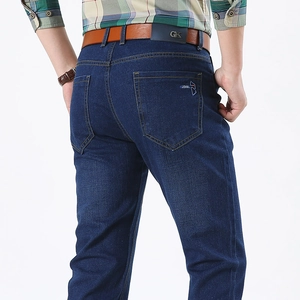 Men's Straight Leg Denim Jeans Washed Cotton Blend Slightly Stretch Casual Daily Business Trousers Classic Blue Five Pocket Pants
