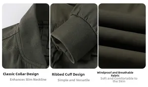 Detailed view of rib-knit collar and cuffs on olive green flight bomber jacket fabric