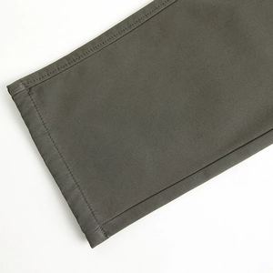 Men's casual slim fit straight leg trousers in dark grey woven twill fabric
