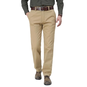 Men's slim-fit khaki chino pants in straight-leg cut for business casual style