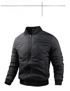 Detail shot of black diamond quilted bomber jacket with metal zipper and ribbed cuffs