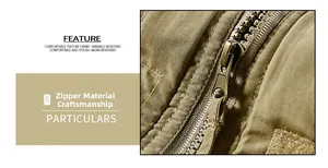 Detailed macro view of high-quality metal zipper and durable fabric on winter outdoor jacket