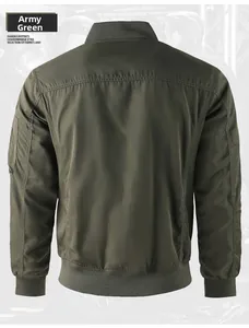 Back view of army green flight jacket featuring multi-pocket design and reinforced seams