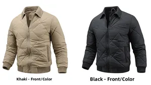 Détails de la veste matelassée pour hommes avec motifs en losange en noir et kaki