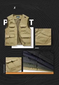 Dettaglio del gilet da pesca kaki multitasche con fodera in rete traspirante e zip