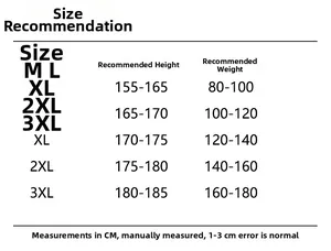 Size chart for men's winter jacket with height and weight recommendations from M to 3XL