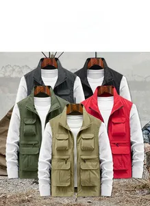 Détails de cinq couleurs de gilets cargo d'extérieur avec poches multiples et fermeture éclair