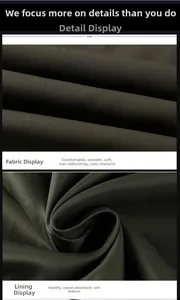 Detail of dark olive fabric showing durable twill outer layer and soft breathable lining