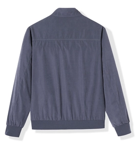 Rückansicht der herren grau-blauen Jacke mit Strukturnähten und winddichtem Rippbündchen