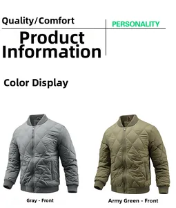 Quilted bomber jackets for men with ribbed collar and zip closure in grey and army green