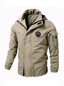 Men Outdoor Hooded Jacket Windproof Polyester Lightweight Coat Casual Cargo Tactical Outwear For Hiking Travel Fashion Style