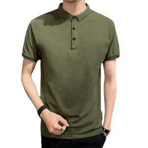 Slim fit army green men's short sleeve Polo shirt with classic turn-down collar