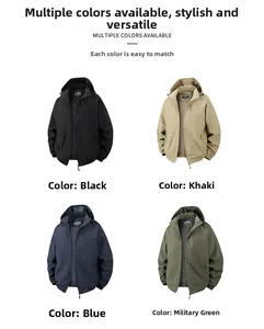 Men's lightweight hooded jackets in black, khaki, blue, and green with mesh lining