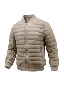 Men's Casual Lightweight Quilted Jacket Windproof Warm Stand Collar Baseball Uniform Puffer Coat For Winter Outdoor Daily Wear