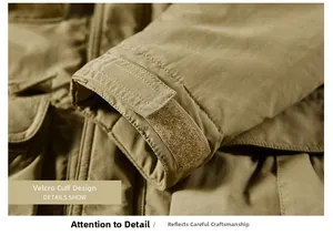 Detailed view of adjustable hook and loop cuffs on a durable men's outdoor winter parka